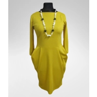 Musztardowa elegancka sukienka z kieszeniami - Donna